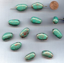 TURQUOISE COPPER WASHED 26x15mm. NUGGET EGG BEADS - Lots of 12