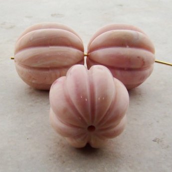 (image for) PINK MARBLE 24x23mm. MELON OVAL BEADS - Lot of 12
