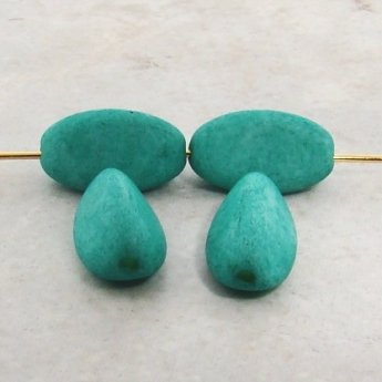 TURQUOISE MATTE WASH 17X9MM TRIANGLE TUBE BEADS - Lot of 12