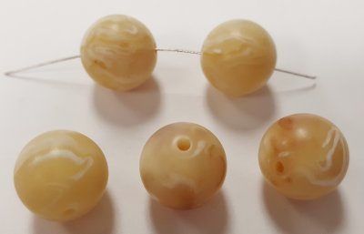 BEIGE MARBLE MATTE 14mm. SMOOTH ROUND BEADS - Lots of 12