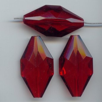 RUBY 38X20MM HEXAGON FACETED BEADS - Lot of 12