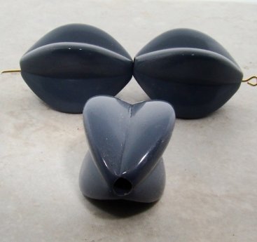 GREY 35X22MM OVAL FLUTED MELON BEADS - Lot of 12