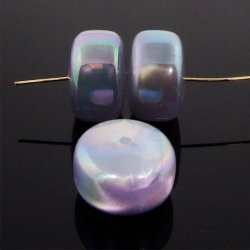 BLUE AB 18X12MM FLAT ROUND DONUT BEADS - Lot of 12