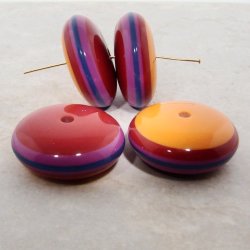 MULTI RED ORANGE 28MM ROUND SPACER BEADS - Lot of 12