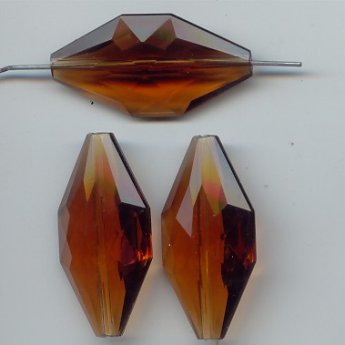 SMOKED TOPAZ 38X20MM HEXAGON FACETED BEADS - Lot of 12