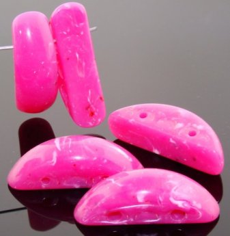 PINK MARBLE 39X13MM 2 HOLE SMOOTH CRESCENT BEADS - Lot of 12
