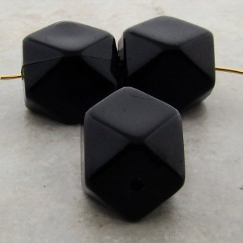 BLACK 20X17MM MULTI FACETED BEADS - Lot of 12