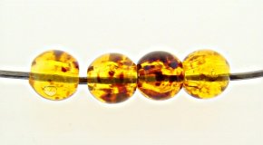 OLIVE AMBER SPECKLE SHINY 6MM SMOOTH ROUND BEADS - Lot of 12