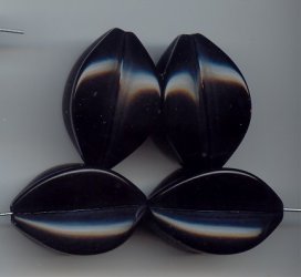 BLACK 35X22MM FLUTED OVAL BEADS - Lot of 12