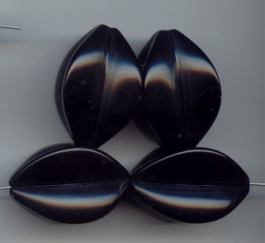 BLACK 35X22MM FLUTED OVAL BEADS - Lot of 12