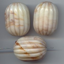 BEIGE MARBLE FLUTED 32X24MM OVAL BEADS - Lot of 12