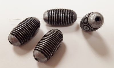 ANTIQUE SILVER 20x10mm. OVAL SCREW BARREL BEADS - Lots of 12