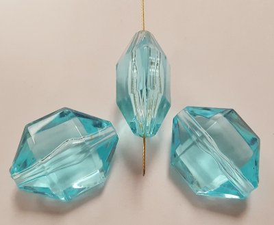 AQUA 20x16MM FLAT HEXAGON FACETED BEADS - Lots of 12