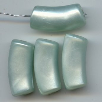 PASTEL GREEN METALLIC 34X15MM NOODLE BEADS - Lot of 12