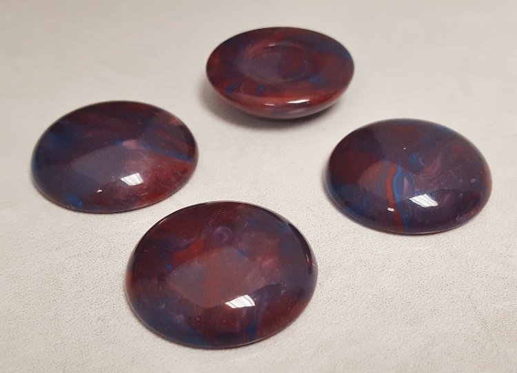 (image for) 28mm. PURPLE BLUE MARBLE SHINY ROUND CABOCHONS - Lots of 36