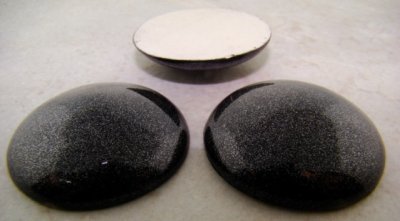34mm. BLACK GLITTER ROUND CABOCHONS - Lot of 36