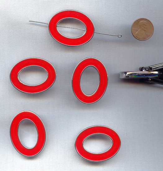 (image for) RED SILVER - 40x31mm. DUAL HOLE FLAT OVAL PENDANTS - Lots of 12