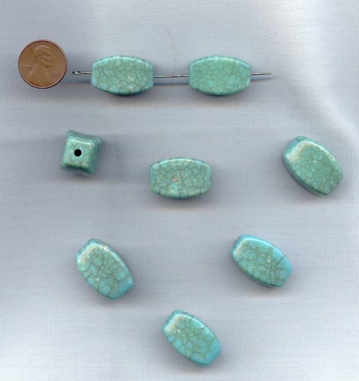 (image for) TURQUOISE MATRIX - 25x16mm OVAL FOOTBALL SHAPED BEAD - Lot of 12