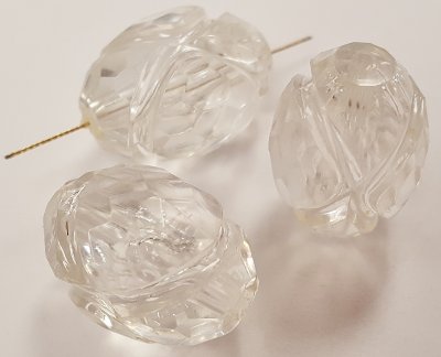 (image for) CRYSTAL 20x15mm. GROOVED TEXTURED BAROQUE OVAL BEADS - Lot of 12