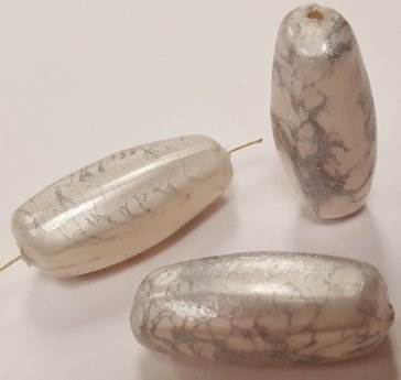 WHITE SILVER DRIZZLE 32x14mm. BAROQUE TUBE BEADS - Lots of 12