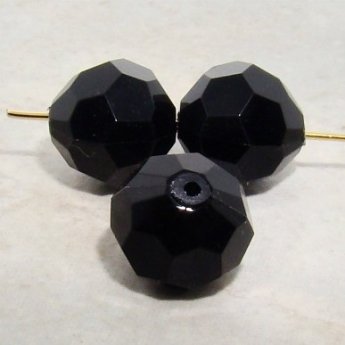 JET 14MM ROUND FACETED BEADS - Lot of 12