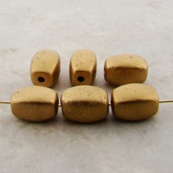 MATTE GOLD 12x8mm. OVAL TEXTURED FACETED BEADS -Lot of 12