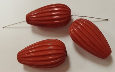 BURGUNDY 22x12mm. FLUTED FLAT TEAR DROP BEADS - Lots of 12