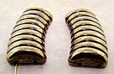 ANTIQUE SILVER 35X21MM GROOVED TOP 2-HOLE PENDANT - Lot of 12