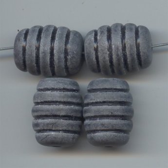 BLACK MATTE 25X19MM BARREL STRIPED BEADS - Lot of 12