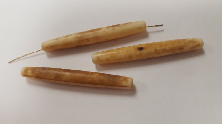 (image for) IVORY WASH 39x5mm. TRIBAL STICK TUBE BEADS - Lots of 12
