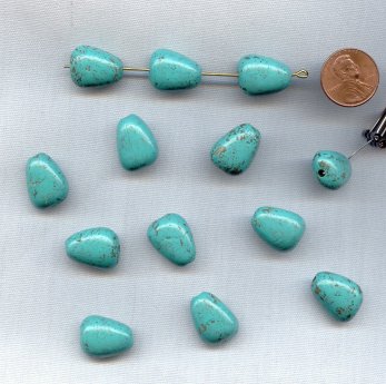 BLUE TURQUOISE BRONZE - 18x13mm. FLAT DROP BEADS - Lots of 12