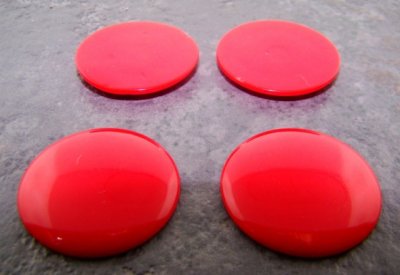 28mm. RED SHINY ROUND CABOCHONS - Lot of 36