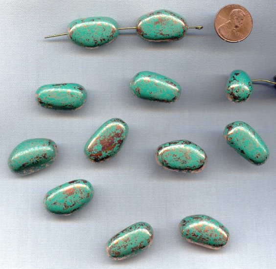 (image for) TURQUOISE COPPER WASHED 26x15mm. NUGGET EGG BEADS - Lots of 12