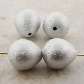 MATTE SILVER 13x12mm. TEXTURED PEARSHAPE BEADS - Lot of 12