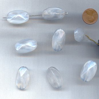 CRYSTAL MARBLE - 28x18mm. FACETED FLAT OVAL BEADS - Lot of 12