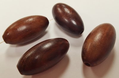 BRAZILIAN WOOD 36x18mm. OVAL SMOOTH WOOD BEADS - Lots of 12