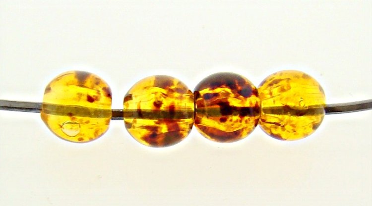 (image for) OLIVE AMBER SPECKLE SHINY 6MM SMOOTH ROUND BEADS - Lot of 12