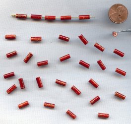 RED GOLD DRIZZLE 10x4mm. TUBE BEADS - Lots of 24