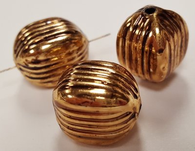 ANTIQUE GOLD - 16x12mm. GROOVED OVAL MELON BEADS - Lots of 12