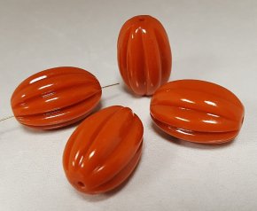 RUST 25x16mm. FLUTED OVAL MELON BEADS - Lot of 12