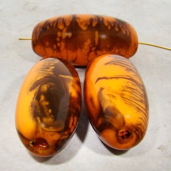 (image for) ORANGE MARBLE 40X20MM OVAL SMOOTH BEADS - Lot of 12