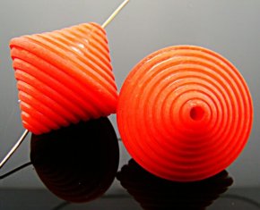 LIGHT ORANGE MATTE 33X33MM GROOVED BICONE BEADS - Lot of 12