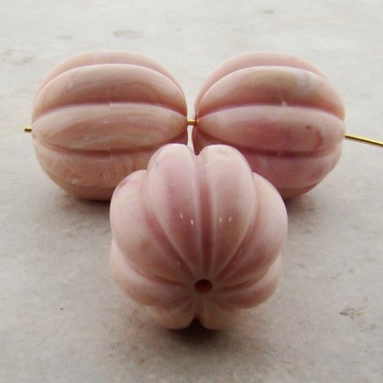 (image for) PINK MARBLE 24x23mm. MELON OVAL BEADS - Lot of 12