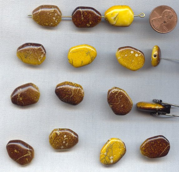 (image for) YELLOW BROWN GOLD DRIZZLE 21x15mm. TEARDROP BEADS - Lots of 12