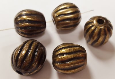 ANTIQUE GOLD 17x16mm. TAPERED GROOVED MELON BEADS - Lots of 12