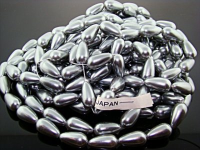 GREY 18X10MM TEAR DROP SMOOTH JAPANESE PEARLS - Lot of 42