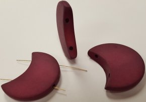 PLUM MATTE 34x22mm. FLAT CRESCENT 2-HOLE MOON BEADS - Lots of 12