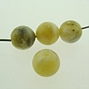 OLIVE GREEN SHINY MARBLE 10MM SMOOTH ROUND BEADS - Lot of 12