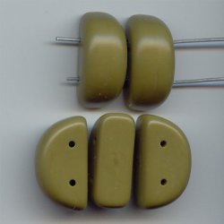 OLIVE GREEN 14x25MM 2-HOLE CRESCENT SPACER BEADS - Lot of 12