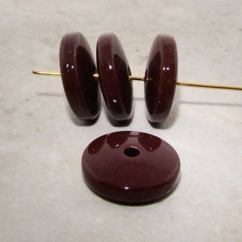 DARK BROWN 17X6MM SMOOTH ROUND SPACER BEADS - Lot of 12